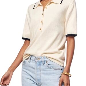 Faherty Game Set Sweater Polo Women's XS Vintage Cream Cotton Cashmere Knit Top